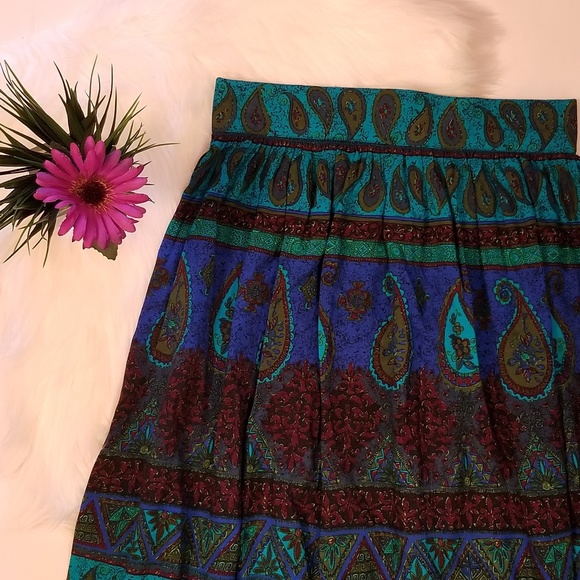 Vintage ❤ Boho Paisley Ruffle Maxi Layered Skirt - Picture 3 of 7